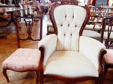 Reproduction Victorian style armchair and another chair