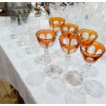 Collection of moulded glass with chevron pattern and goblet with etched floral pattern with fluted