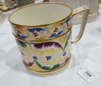 19th century Derby porcelain porter mug with gilt borders, painted with stylised flowerheads,