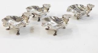 Set of four Georgian silver shell-shaped salts raised on cabriole feet, by William Fountain, London,