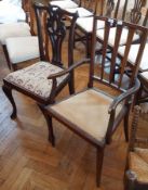 Edwardian mahogany splatback open armchair with upholstered seat,