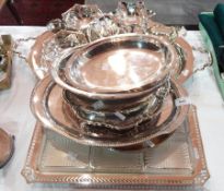 Quantity silver plated pedestal bonbon dishes, plated tray,