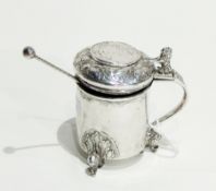 Marius Hammer Norweigian silver-coloured metal lidded mustard pot with inset coin to top,