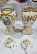 Pair Berlin porcelain covered vases, each ovoid with gilt applied festoons,