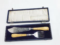 Victorian fish fork and fish knife set with bone handles,