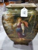 Continental pottery vase painted with woman with rake in landscape (af)