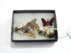 Enamel butterfly brooch, white enamel brooch,