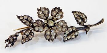 Victorian paste floral spray brooch set white and yellow metal with old cut shaped stones,