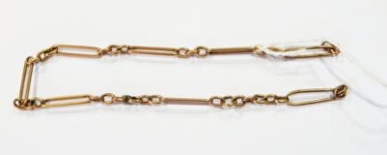 9ct gold albert chain length, circular and rectangular link, 13.5g approx.