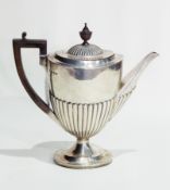 Victorian silver oval pedestal coffee pot of half-gadrooned form, London 1895, 19.5oz gross approx.