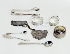 Pair silver oval napkin rings with engine-turned engraving, plain silver napkin ring,