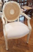 18th century style white painted circular cane panelled back open armchair with upholstered