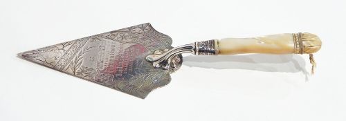 Victorian silver commemorative trowel engraved with cornerstone of Strangeways,