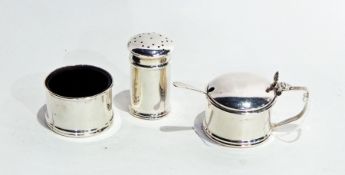 Early 20th century silver condiment set of straight sided cylindrical form comprising pepperette,