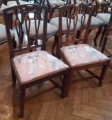 Pair Victorian triple-pierced splatback chairs with pink floral cushion covers