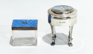 Silver, blue enamel and glass trinket box inscribed 'M',