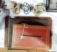 Victorian Rosewood vanity box, embossed red leather jewellery box with fitted interior,