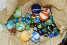 Collection of marbles, padlocks, horn, Britain's Cottons simple supply of cotton beads,