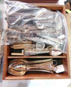 Quantity plated table flatware including King's pattern, salad servers, etc.