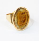 19th century carved hardstone and gold-coloured metal cameo ring,