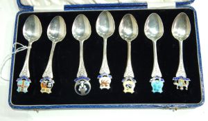 Set of enamel crested-top teaspoons to include Australia, Victoria, Western Australia, Tasmania,