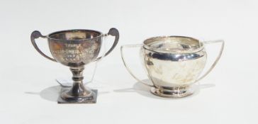 Victorian silver two-handled sugar bowl of circular form, on a raised circular foot,