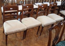 Set of four 19th century mahogany bar back dining chairs with upholstered stuffover seats,