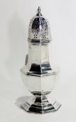 Early 20th century silver sugar caster of octagonal baluster pedestal form,