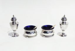 Edwardian silver cruet set comprising pair of open salts,