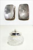 Pair of George VI gentleman's silver-backed hairbrushes of engine-turned design,