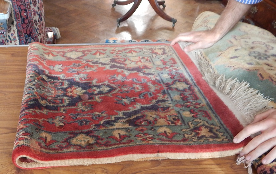 Wool runner, the red ground with blue medallions,