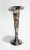 George V silver trumpet-shaped flower vase with tapering cylindrical column,