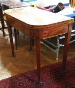 Georgian mahogany fold-over top card table with satinwood cross-banding and inlaid frieze,