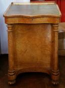 19th century burr walnut davenport with brass gallery surround, inset leather writing slope,