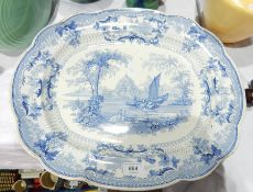 Victorian blue and white pottery meat plate "Tomb of Shere Shah"