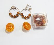 Pair amber button earrings,