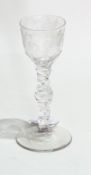 Set of 12 late Georgian cut and etched cordial glasses each with fruiting vine decoration,