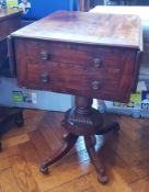 19th century mahogany drop-flap side table with two frieze drawers opposed by dummy drawers,