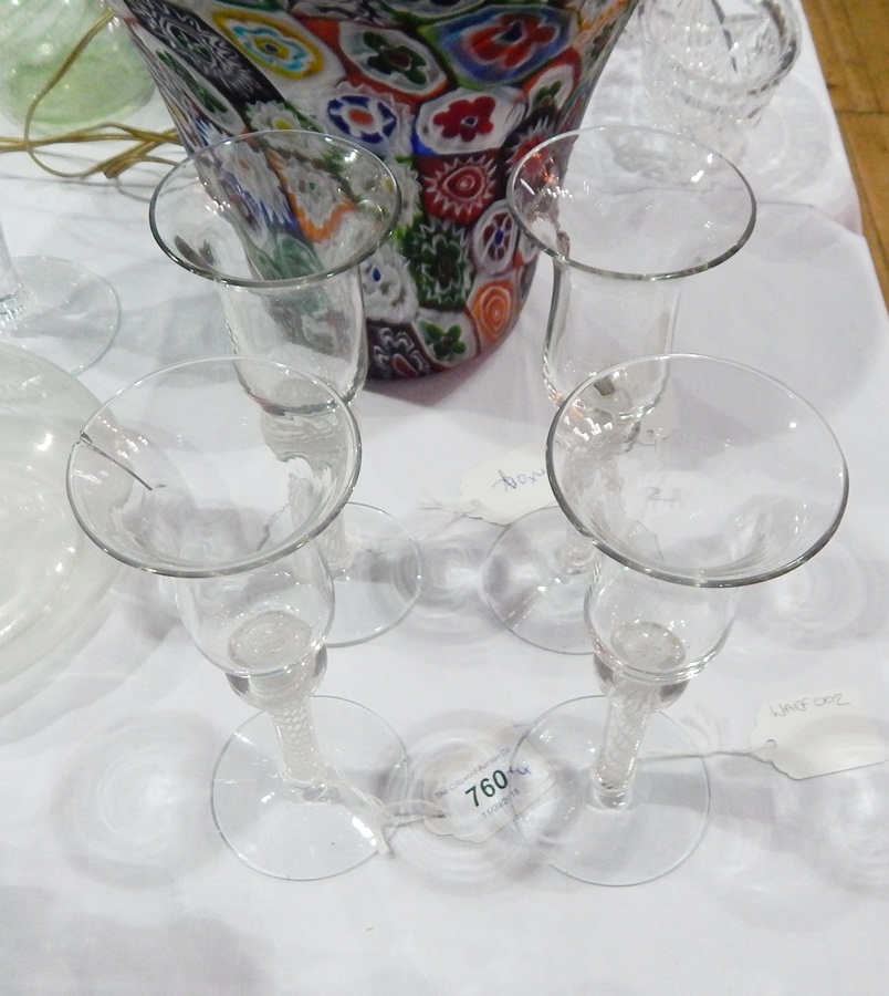 Set of four opaque Georgian style twist-stem glasses