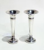 Pair of silver trumpet-shaped posy vases with flared rim,