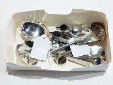 Collection of small silver items to include fiddle pattern sifter spoon, coffee bean spoons,