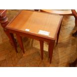 A nest of three modern occasional tables with inset glass tops, 53cm wide,
