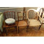 19th Century elm cottage chair with solid seat, late Victorian occasional chair with cane seat,