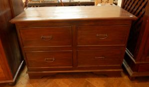 A hardwood chest of four short drawers, moulded edge top, on bracket feet,