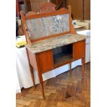 Late Victorian marble top washstand, the splashback with marble panel, with cupboard below,