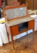 Late Victorian marble top washstand, the splashback with marble panel, with cupboard below,