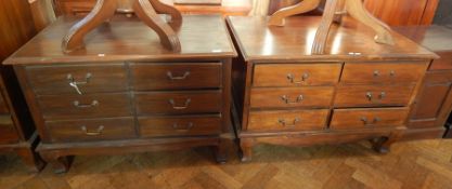 An Eastern hardwood chest of three short drawers, on short cabriole legs, together with another,