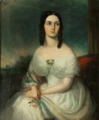 Moore
Oil on panel
Three-quarter length portrait of Eliza Beatty nee Moore,