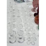 Set of six cut wines, matching champagne flutes,