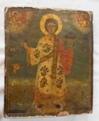 Russian icon
Oil on panel
Polychrome with gold leaf depicting St Stephen holding his attributes